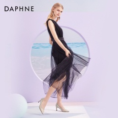 Daphne/达芙妮2020春尖头单鞋女高跟猪皮内里网纱烫钻透明高跟鞋