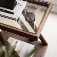 维莎全实木边几简约小户型客厅钢化玻璃面角几北欧橡木创意小茶几