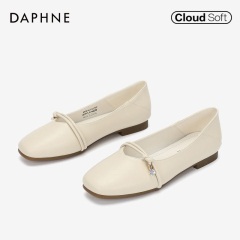 达芙妮2020春季新款女鞋白色玛丽珍鞋复古文艺低跟浅口一字带单鞋