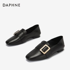 Daphne/达芙妮春秋新款懒人鞋女士方扣两穿低跟牛皮乐福鞋