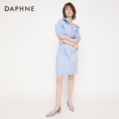 Daphne/达芙妮春秋文艺气质灵动格纹布后空低跟单鞋女