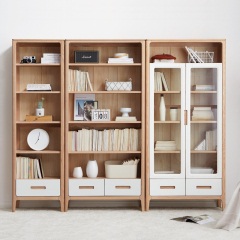 维莎全实木书架简约现代白色落地置物架北欧书房橡木书柜书架组合