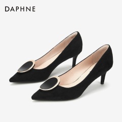 Daphne/达芙妮2020春经典圆扣高跟鞋女尖头浅口单鞋通勤细跟鞋
