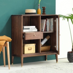 维莎日式全实木电视边柜书柜北欧黑胡桃木现代简约茶水柜储物柜
