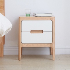 维莎实木床头柜简约现代卧室橡木免安装置物柜北欧白色小型床边柜