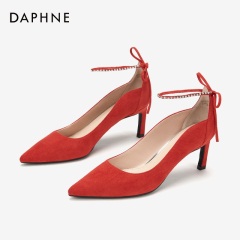 Daphne/达芙妮2020春新品宴会鞋猪皮材质女婚鞋闪耀钻扣高跟鞋