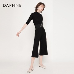 Daphne/达芙妮春秋新款名媛气质不对称饰扣浅口平底鞋女单鞋