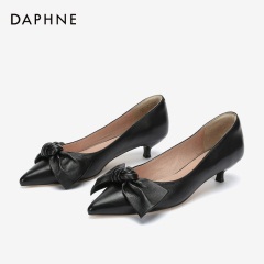 Daphne/达芙妮2020春尖头单鞋女舒适【羊皮】蝴蝶结单鞋小猫跟鞋