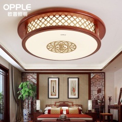 欧普照明led吸顶灯现代简约新中式卧室灯圆形大气实木中国风灯具