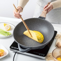 爱仕达 炒锅不粘锅 32cm 麦饭石色少油烟不沾炒菜锅 平底电磁炉炒锅 CL32S7WG 送木铲