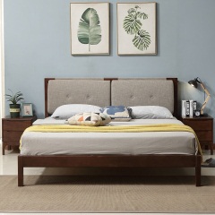 锦巢 床北欧实木床1.5米1.8米卧室双人床大床软靠背床婚床MZDR-2121 1.5m 胡桃色 床+床垫