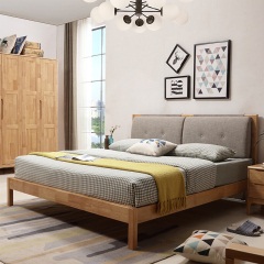 锦巢 床北欧实木床1.5米1.8米卧室双人床大床软靠背床婚床MZDR-2121 1.5m 胡桃色 床+床垫