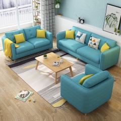 锦巢 沙发 北欧布艺沙发客厅小户型现代简约三人位实木脚组合沙发KFL-808 冰湖蓝 三人位（2.1米）+脚踏