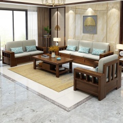 锦巢 沙发 实木新中式多功能小户型现代中式沙发组合客厅家具MY-808 胡桃色 三人位