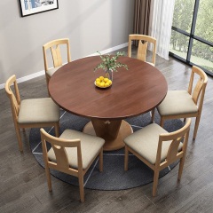 锦巢 餐桌 北欧实木餐桌现代简约拼色风格大圆桌餐桌椅组合餐厅家具MY-DM-630 一桌4椅 (1.35米)