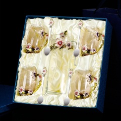 欧式珐琅彩水杯水壶套装家用耐热玻璃杯花茶杯泡茶咖啡杯结婚礼物