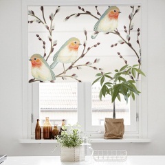 花枝上的胖小鸟北欧美式棉麻布升降罗马帘客厅餐厅榻榻米定制窗帘