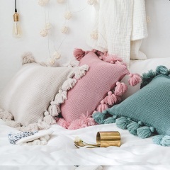 小米家纯色灯笼球流苏抱枕沙发靠垫现代简约北欧风格毛线居家靠枕