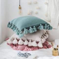 小米家纯色灯笼球流苏抱枕沙发靠垫现代简约北欧风格毛线居家靠枕