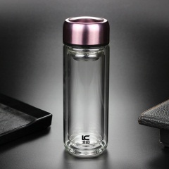 便携小容量双层玻璃杯 迷你茶杯带盖水杯子男女泡茶200ml矮胖大口