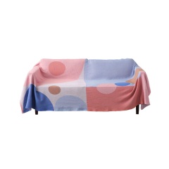 粉蓝橙色圆圈纯棉全棉ins风沙发巾全盖沙发罩多功能盖毯双人毯