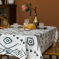 现代简约北欧美式黑白几何棉麻餐桌布防水桌布长方形加厚书桌台布