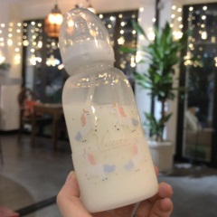 韩版卡通奶瓶玻璃杯创意可爱学生水杯成人带奶嘴杯子透明带刻度