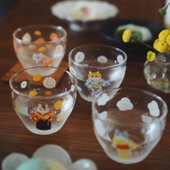 妙吉MEWJI原创 猫之四季 玻璃杯日式茶杯可爱小酒杯X4礼盒套装