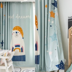 儿童房卡通窗帘成品窗帘北欧风格韩式蓝色粉色小熊火烈鸟卡通图案