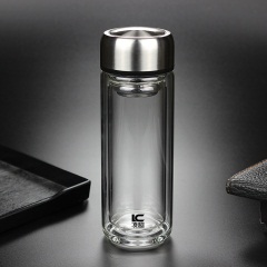便携小容量双层玻璃杯 迷你茶杯带盖水杯子男女泡茶200ml矮胖大口