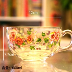 韩国进口大容量带盖玻璃凉水杯无铅加厚花茶杯早餐杯耐高温大奶杯