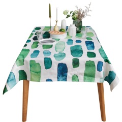 北欧ins小清新绿色抽象色块印花棉麻防水桌布布艺茶几垫书桌盖布