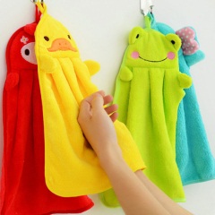 包邮居家日用厨房浴室用品可挂式擦手巾可爱珊瑚绒纯棉卡通毛巾