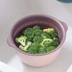 优思居 拼色双层加厚塑料沥水篮 家用厨房洗水果盘蔬菜篮子洗菜盆