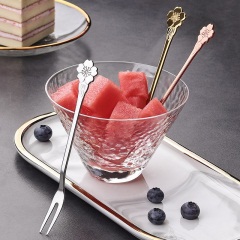 优思居 创意花型不锈钢水果叉 家用客厅吃点心小叉子水果签蛋糕叉