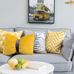黄色灰色棕榈叶现代简约沙发靠枕北欧风格植物叶子印花靠垫抱枕