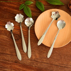 不锈钢花型勺子咖啡勺 日式樱花小勺子可爱甜品勺冰淇淋勺搅拌勺