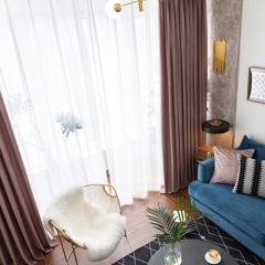 简约现代美式法式淡紫色丁香色丝绒窗帘天鹅绒布客厅卧室飘窗定制