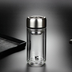 便携小容量双层玻璃杯 迷你茶杯带盖水杯子男女泡茶200ml矮胖大口
