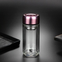 便携小容量双层玻璃杯 迷你茶杯带盖水杯子男女泡茶200ml矮胖大口