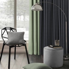 佩妮PENNY 现代北欧风格深灰色拼浅绿色客厅卧室简约纯色窗帘定制
