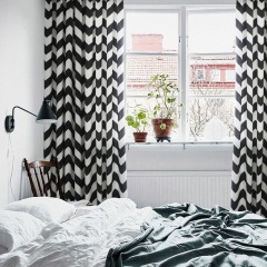 北欧现代黑白几何条纹半遮光窗帘客厅书房落地窗棉麻窗帘定制
