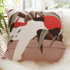 猫咪植物棉麻抱枕靠枕北欧文艺小清新沙发靠垫休闲椅腰靠飘窗靠枕