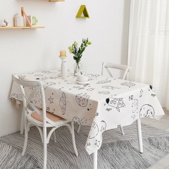 小宇宙现代简约北欧风格黑白灰桌布儿童房书桌垫台布防水棉麻印花