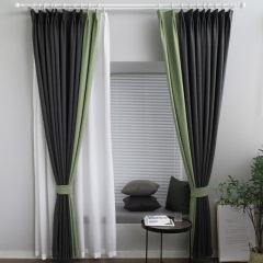佩妮PENNY 现代北欧风格深灰色拼浅绿色客厅卧室简约纯色窗帘定制