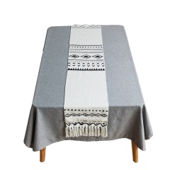 北欧风格黑白几何印花流苏桌旗现代简约茶几盖布电视柜桌布长条