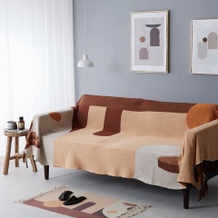 莫兰迪复古色几何沙发盖布沙发巾现代简约北欧纯棉多功能搭毯盖毯
