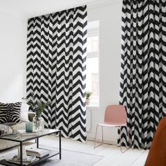 北欧现代黑白几何条纹半遮光窗帘客厅书房落地窗棉麻窗帘定制