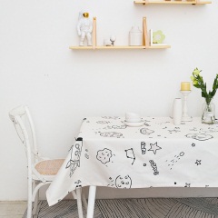 小宇宙现代简约北欧风格黑白灰桌布儿童房书桌垫台布防水棉麻印花