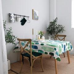 北欧ins小清新绿色抽象色块印花棉麻防水桌布布艺茶几垫书桌盖布
